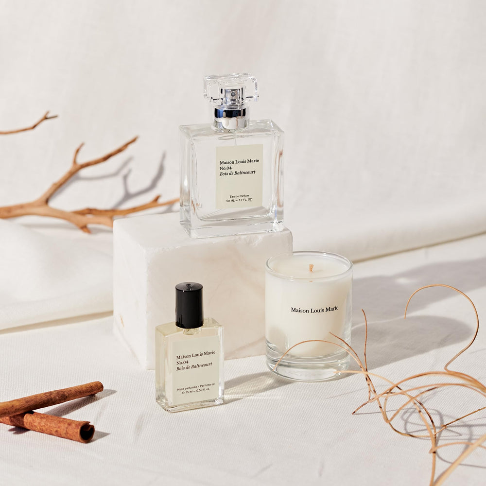 Maison Louis Marie No.04 Bois de Balincourt in-case display hints at premium clean beauty.