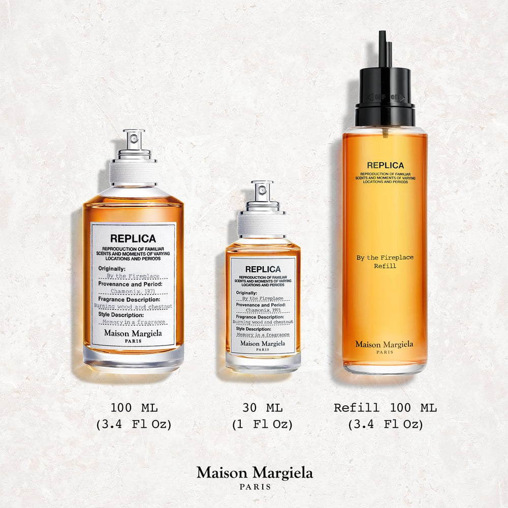 Maison Margiela Replica By the Fireplace chestnut note close-up suggests cozy evening use.