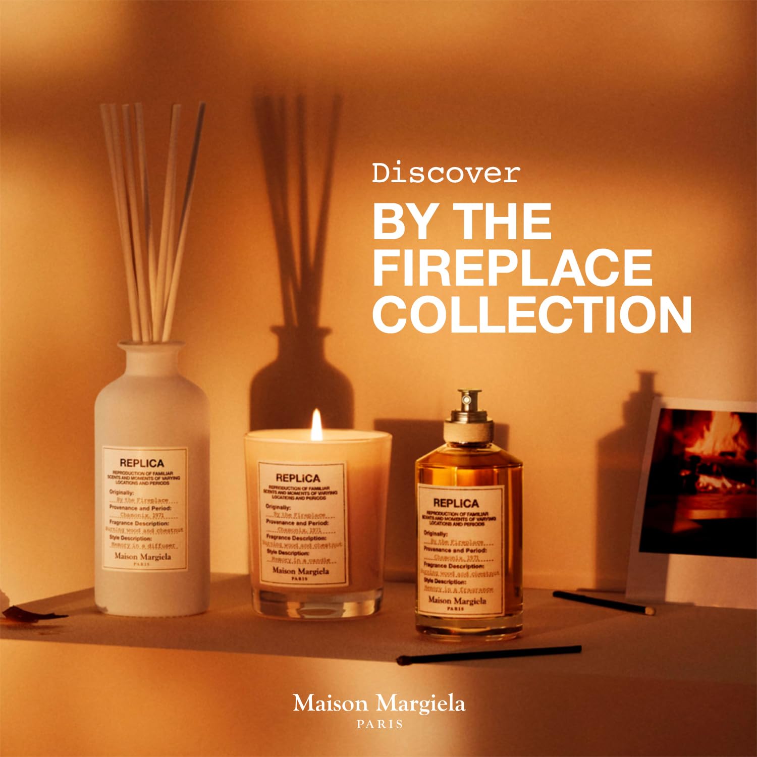 Maison Margiela Replica By the Fireplace vanilla note close-up hints at evening warmth.