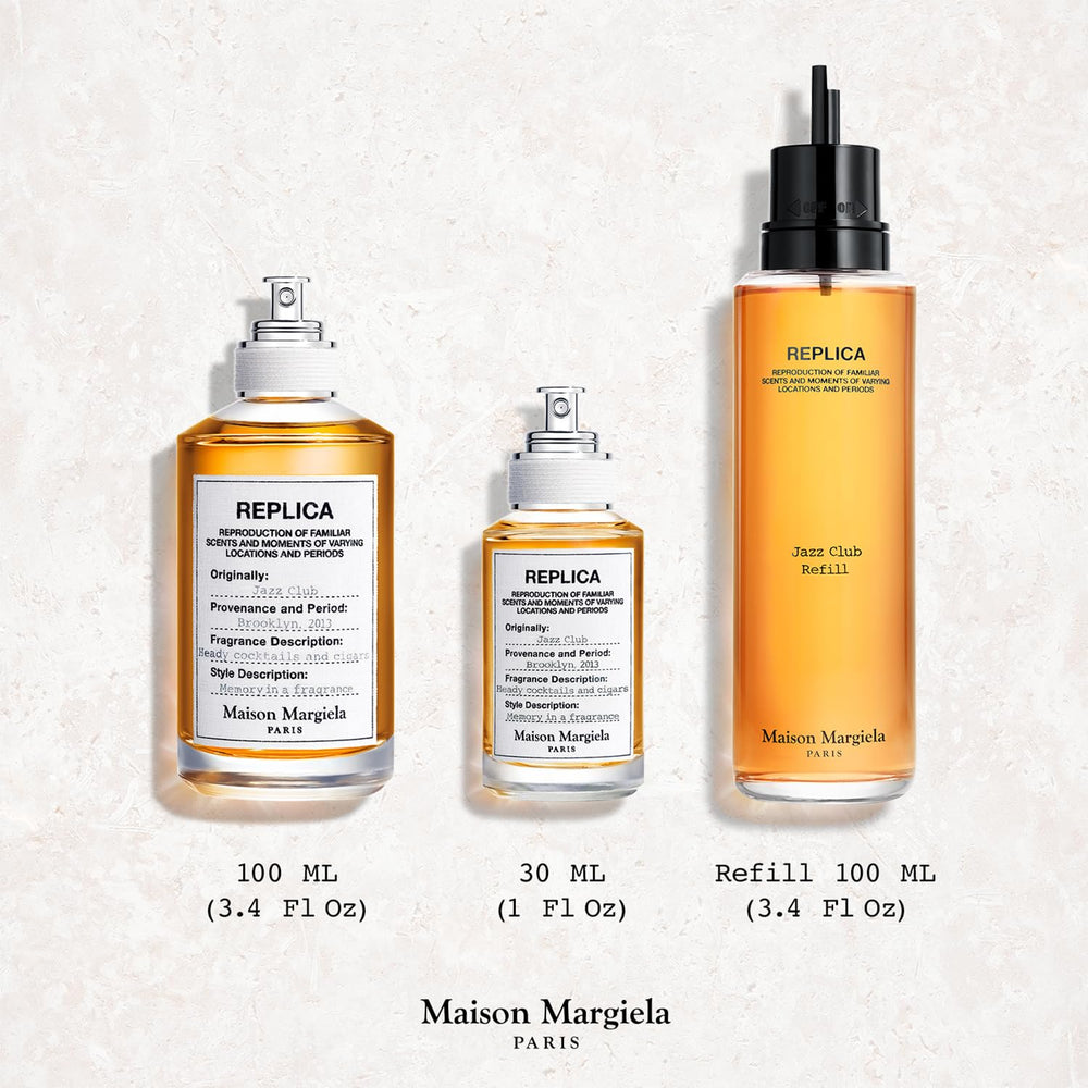 Maison Margiela Replica Jazz Club vanilla, rum and tobacco notes suggest warmth.