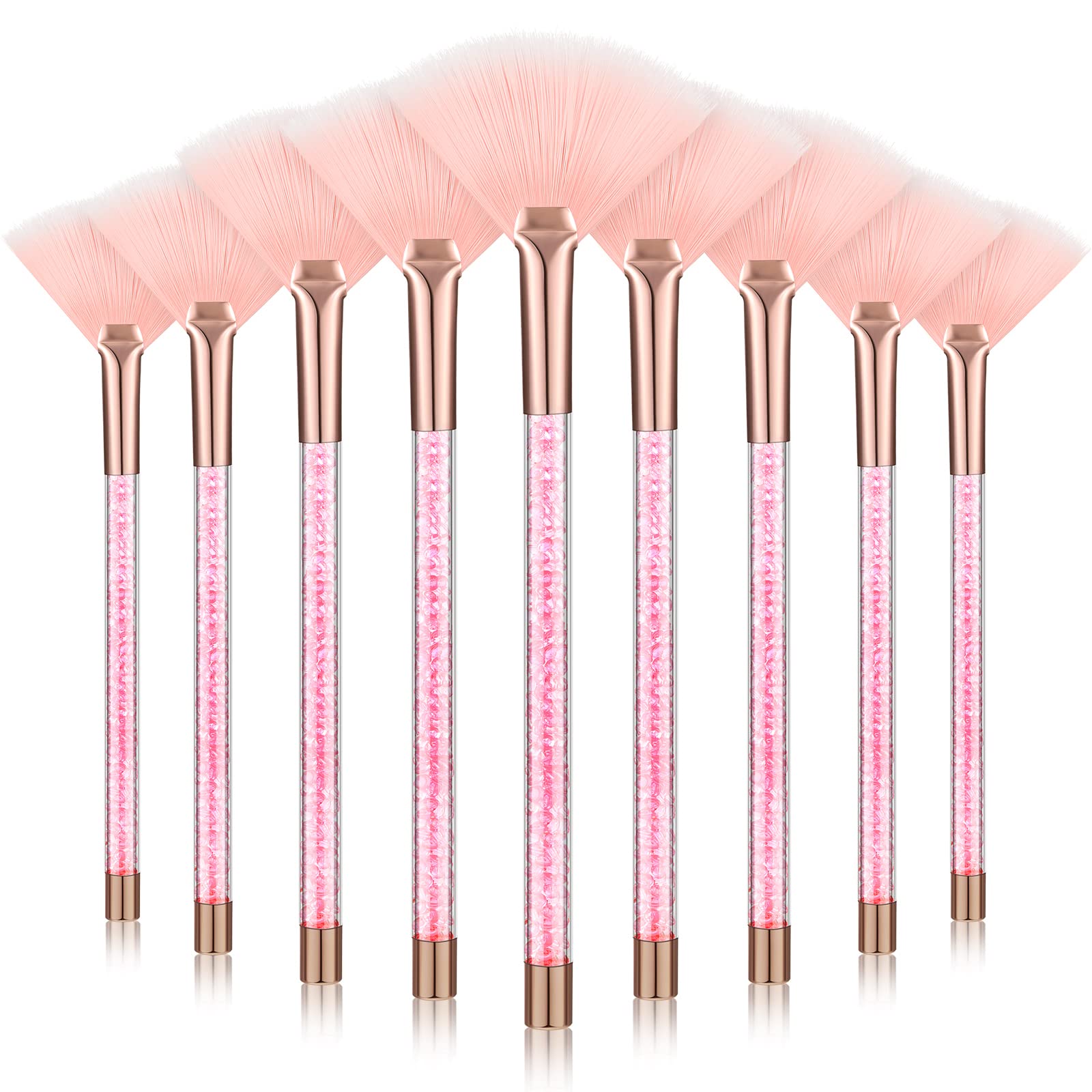 Maitys 9-piece facial fan brushes pink, designed for even powder application.