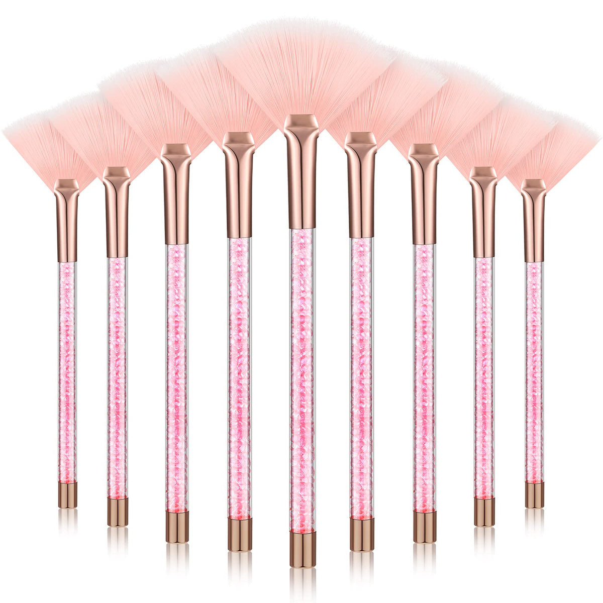 Maitys 9-piece facial fan brushes pink, designed for even powder application.