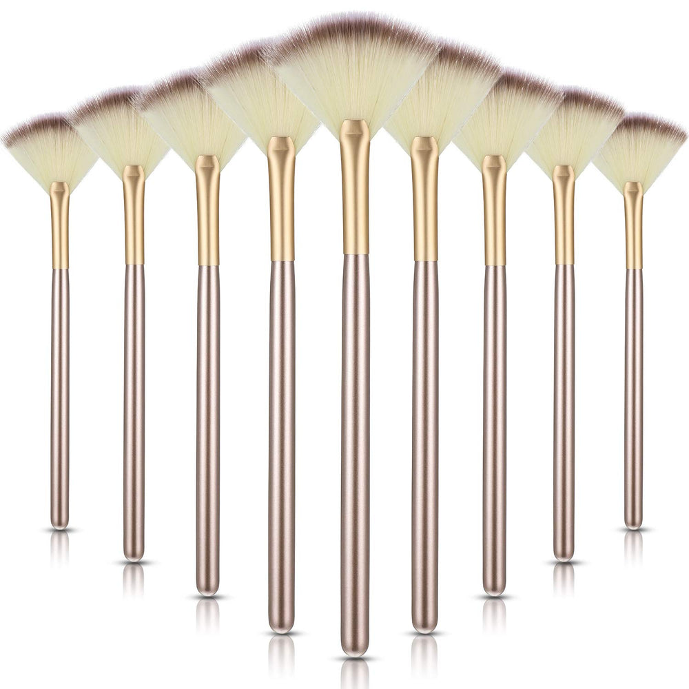 Maitys 9-piece facial fan brushes set in champagne for even powder application.
