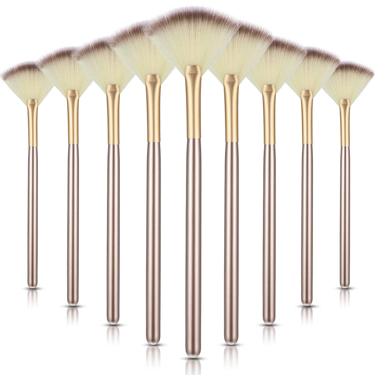 Maitys 9-piece facial fan brushes set in champagne for even powder application.