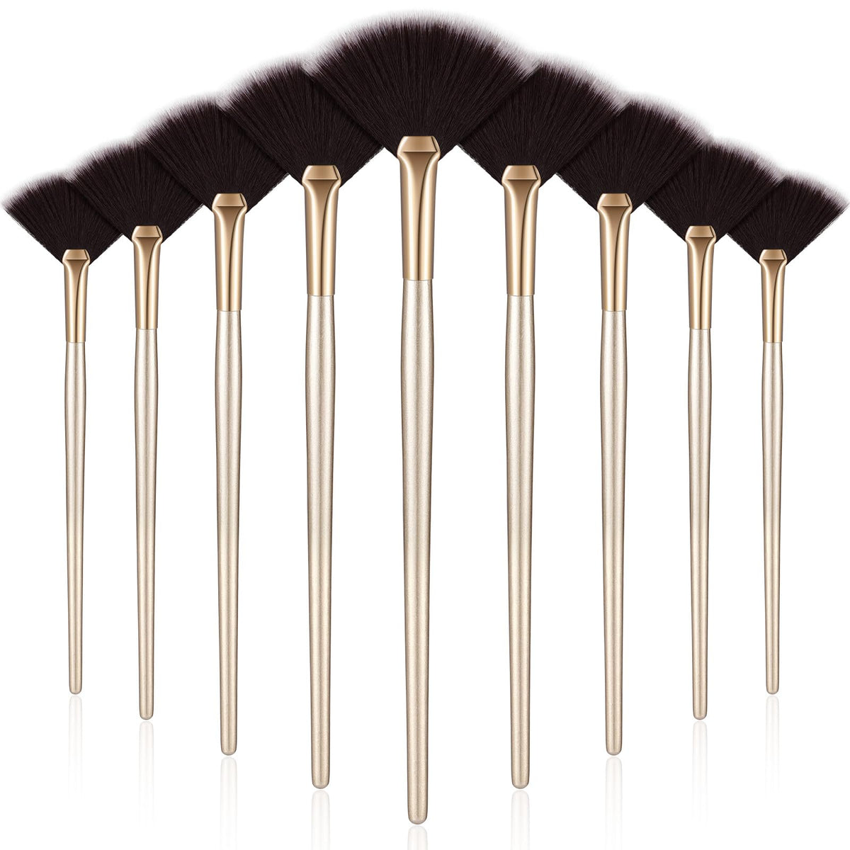 Maitys 9-piece face fan brushes set with wooden handles for even powder application.