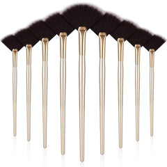 Maitys 9-piece face fan brushes set with wooden handles for even powder application.