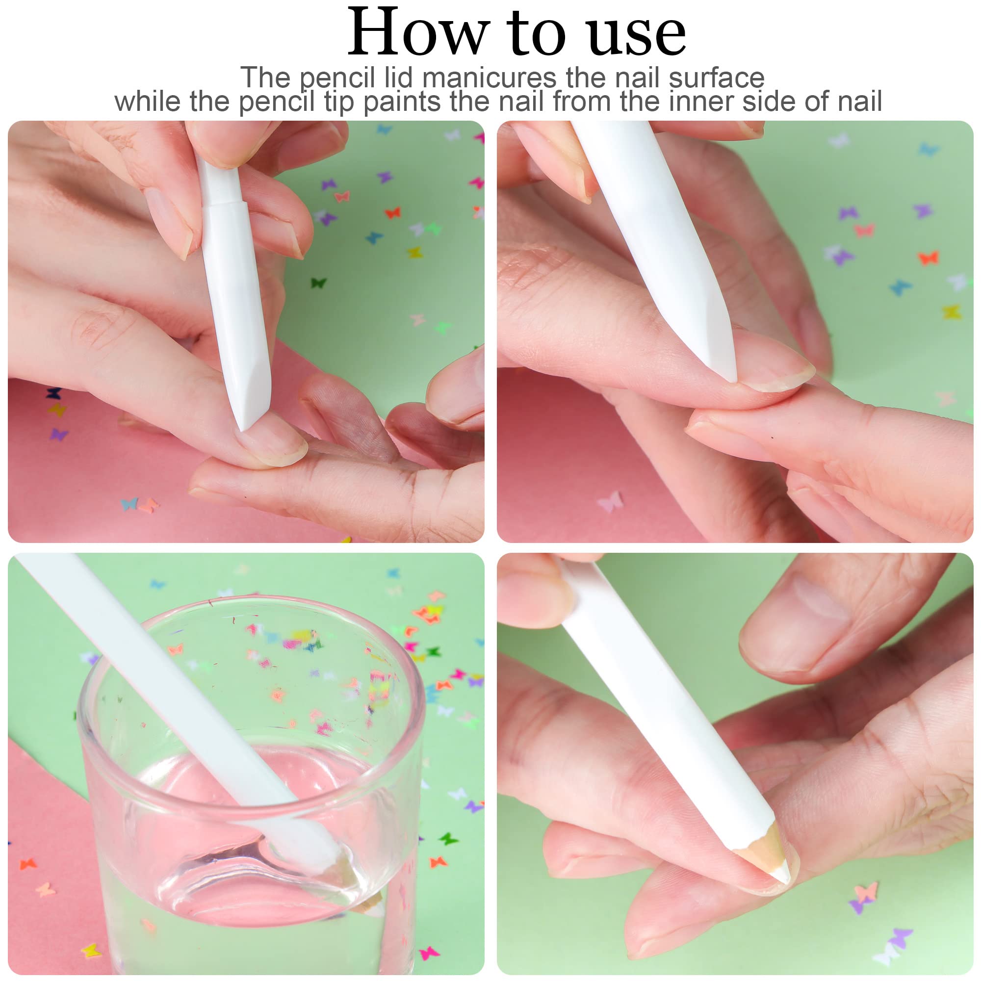 Maitys lápiz blanqueador de uñas 2 en 1 crea un efecto francés suave.