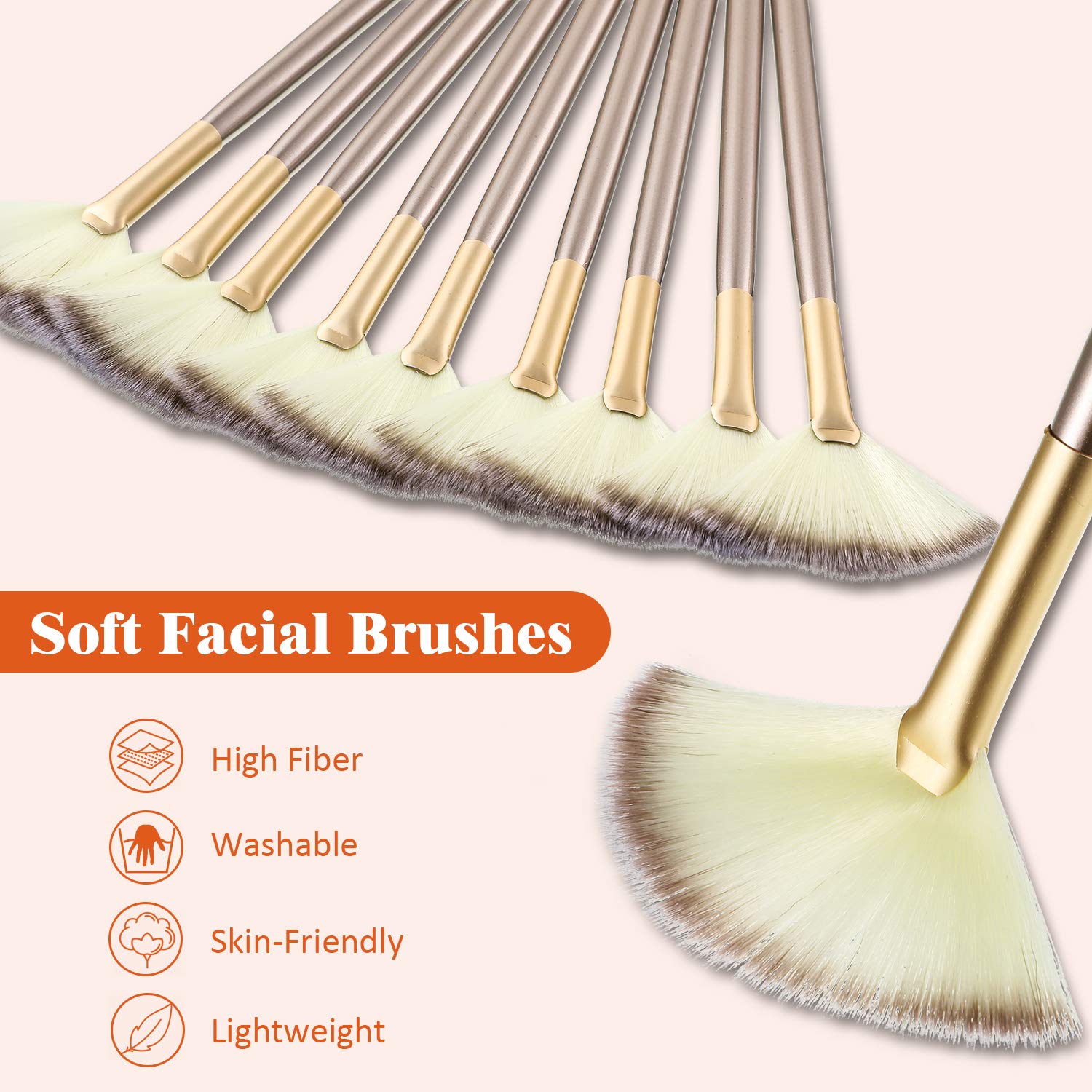 Maitys fan-shaped application brush for smooth, even coverage on face.