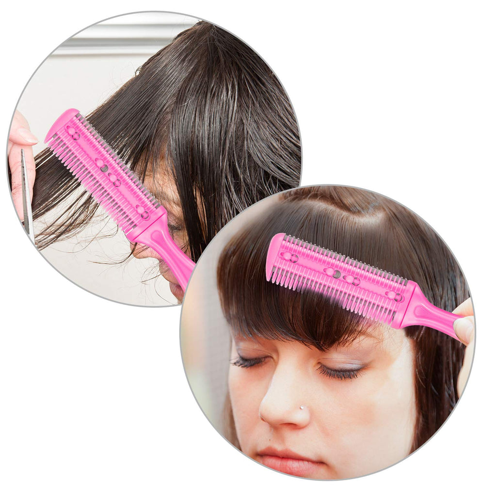 Maitys haircut comb scene shows side-by-side cutting for thinning and shaping.