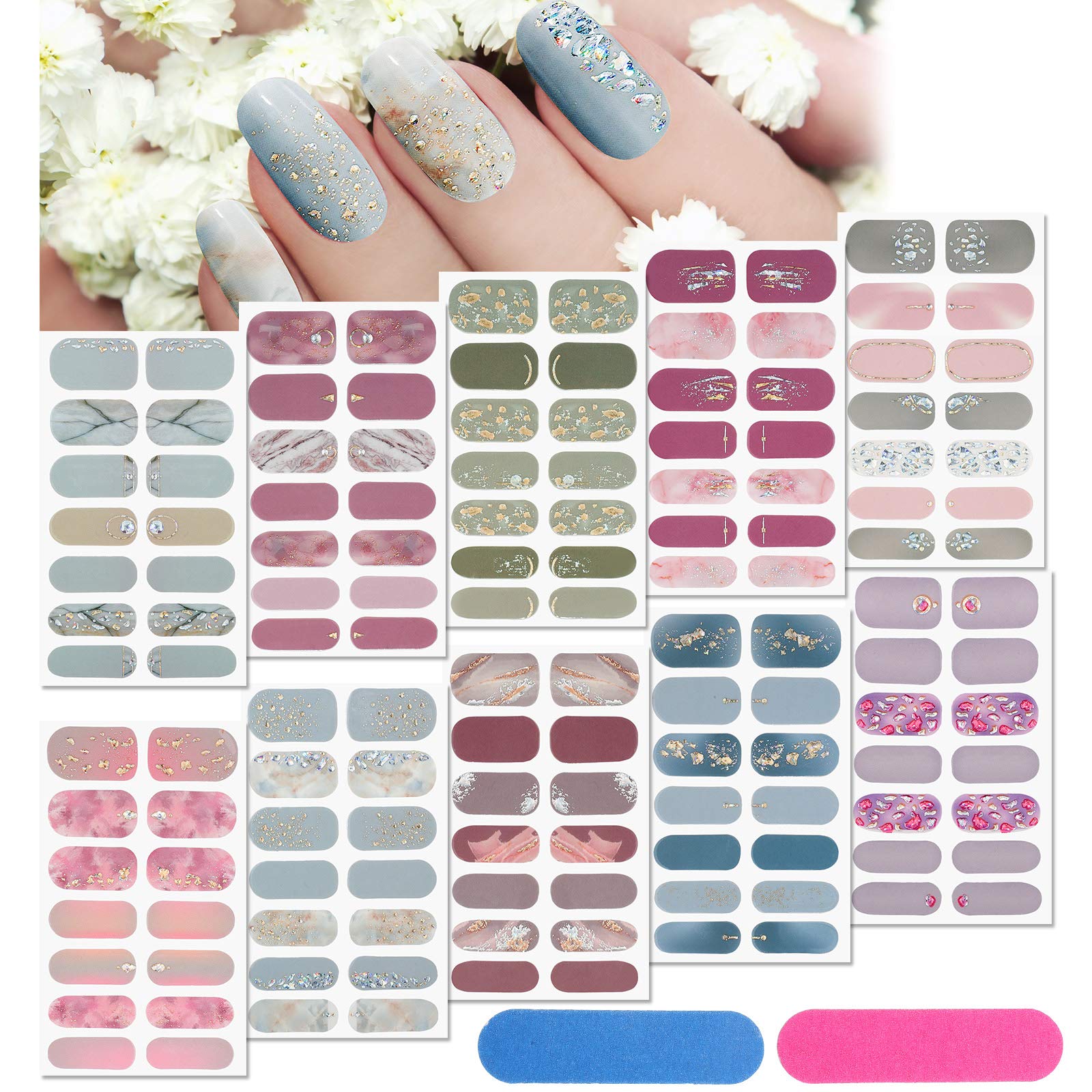 Maitys tiras de uñas con envoltura completa y brillo para un aspecto duradero.