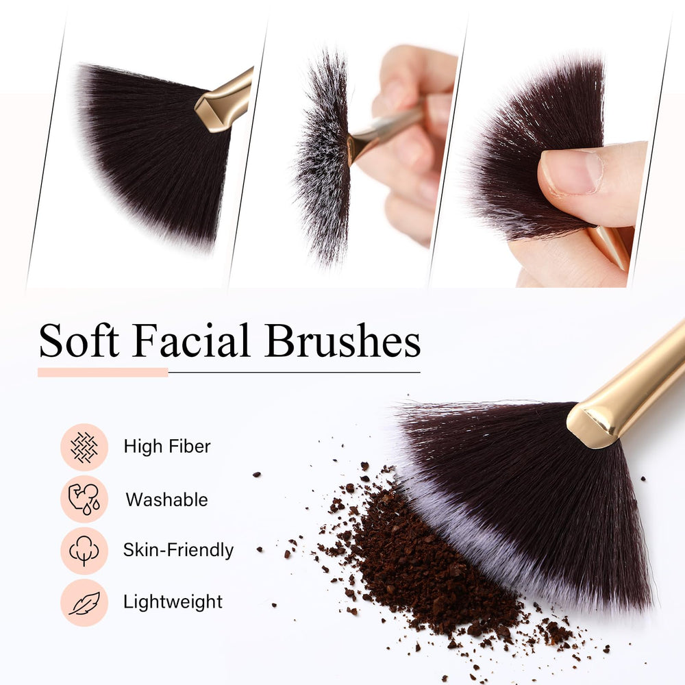 Wooden-handled brush set designed for stable, precise makeup application.