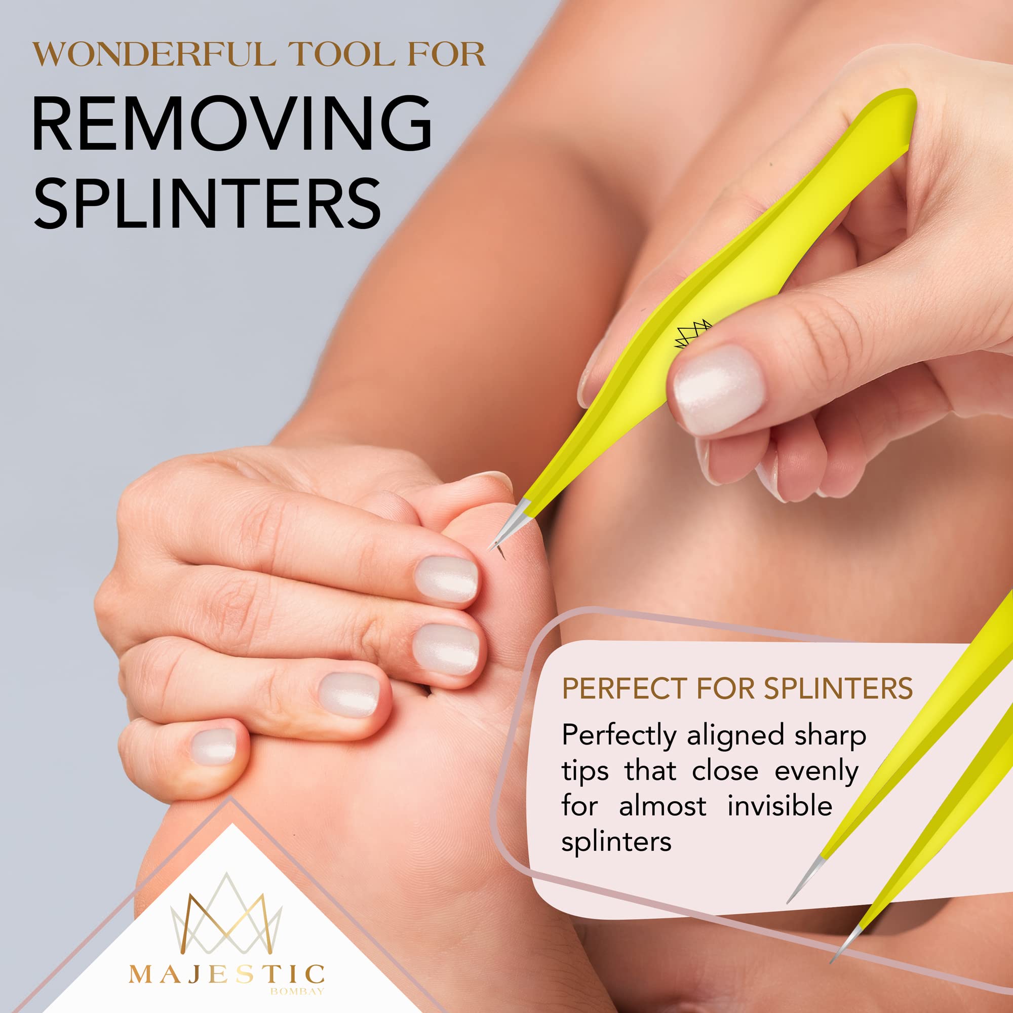 Majestic Bombay brow tweezers with sharp tips for neat arches.