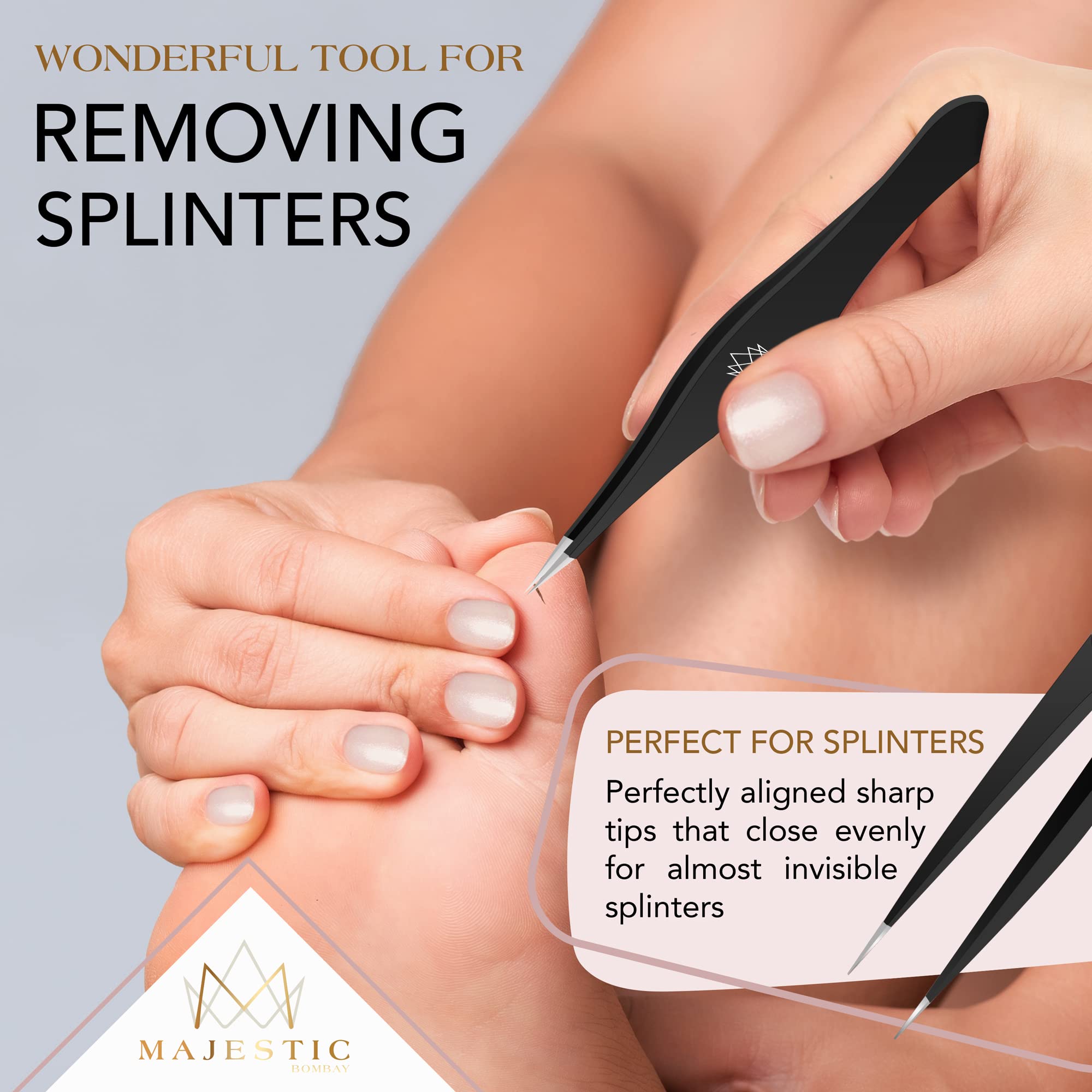 Majestic Bombay eyebrow tweezers with pointed tips for clean, professional brow shaping.