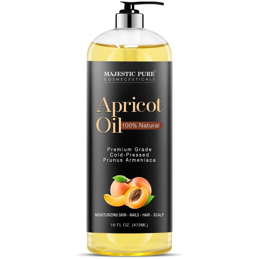 Majestic Pure aceite de albaricoque en botella, hidratación suave para piel.
