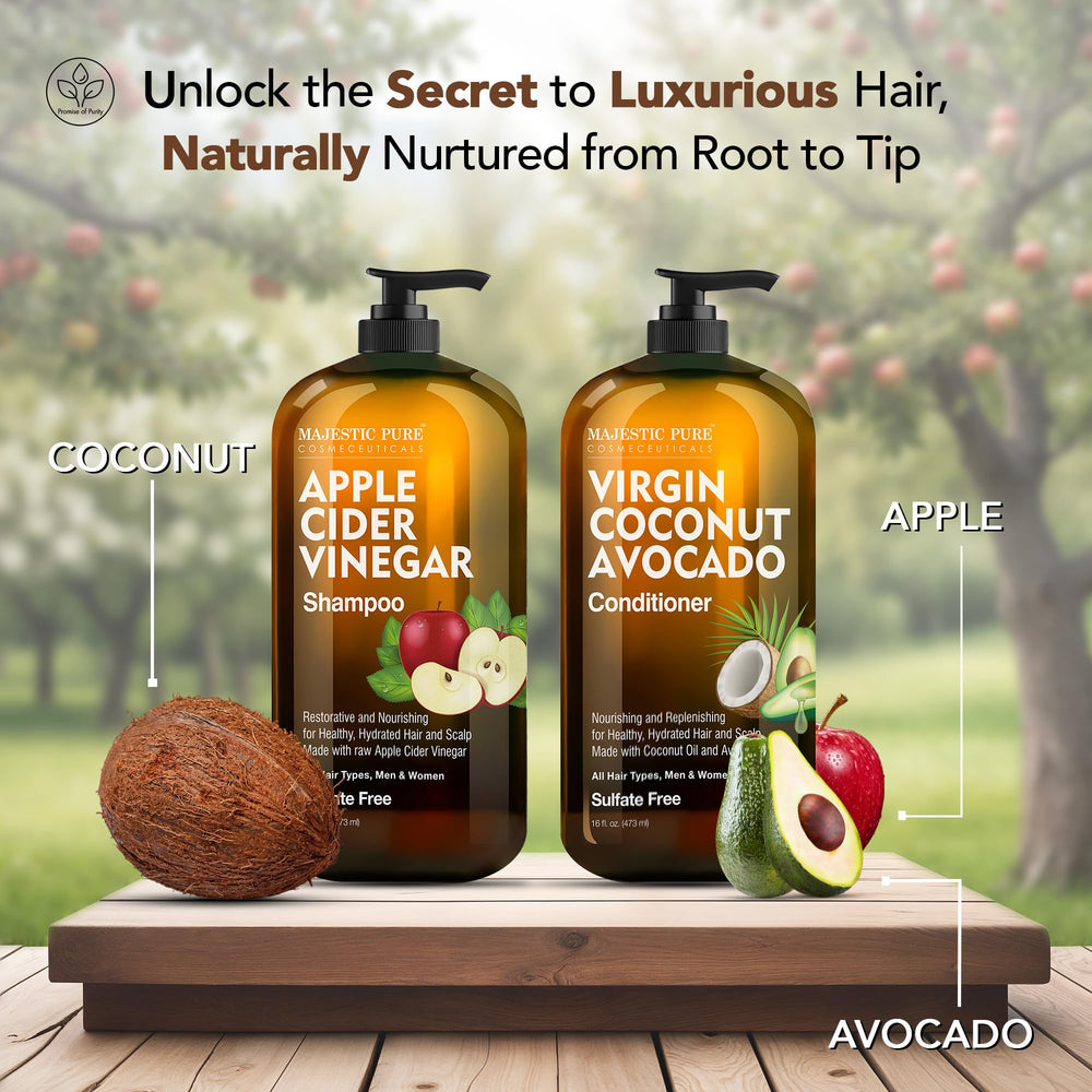 Majestic Pure Avocado Coconut Conditioner bottle dispense offers daily nourishment for smooth strands