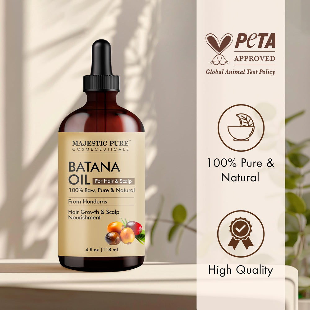 Majestic Pure Batana Aceite ayuda a reparar daños y revitalizar.