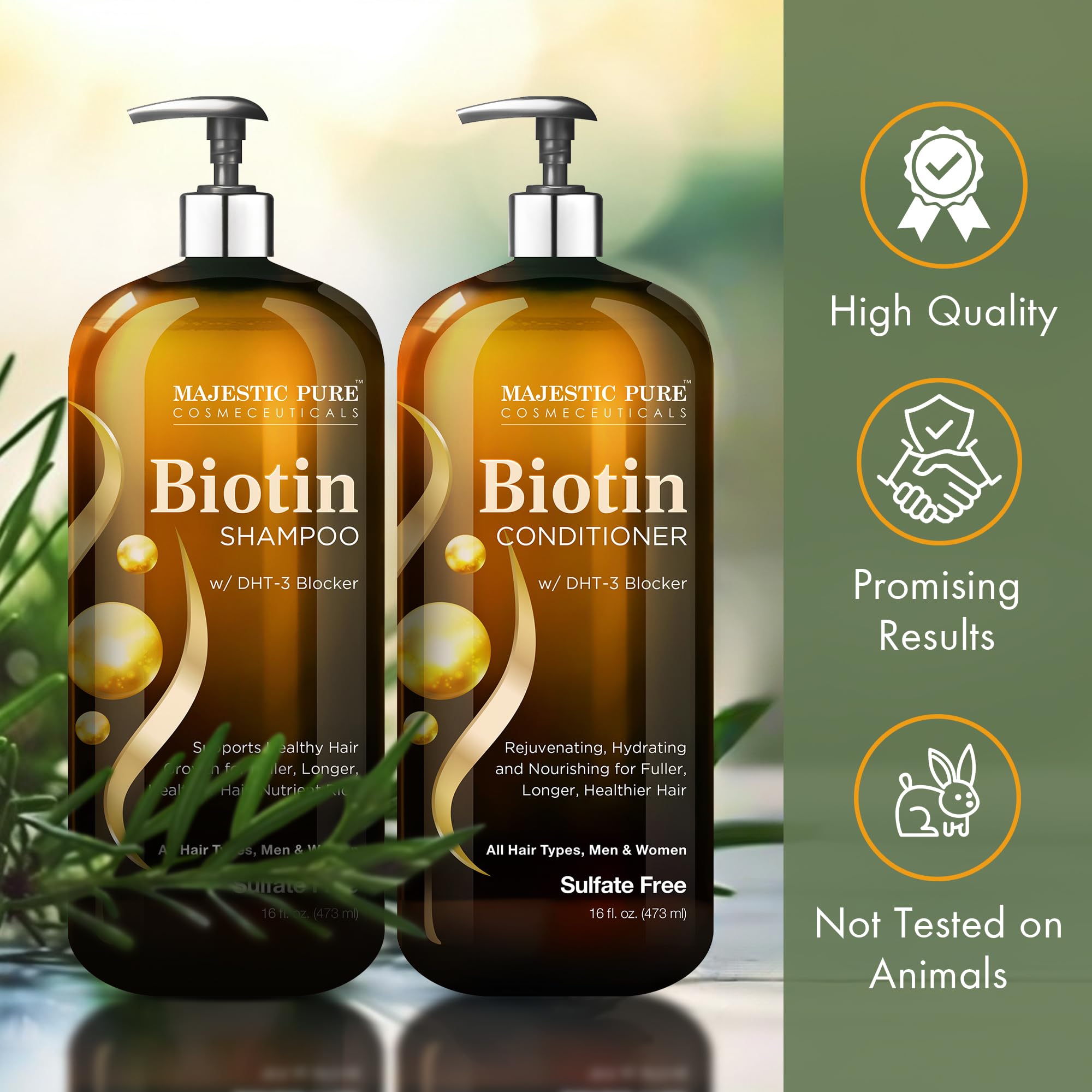 Detalle de envase Majestic Pure Biotina, diseño práctico para uso diario.