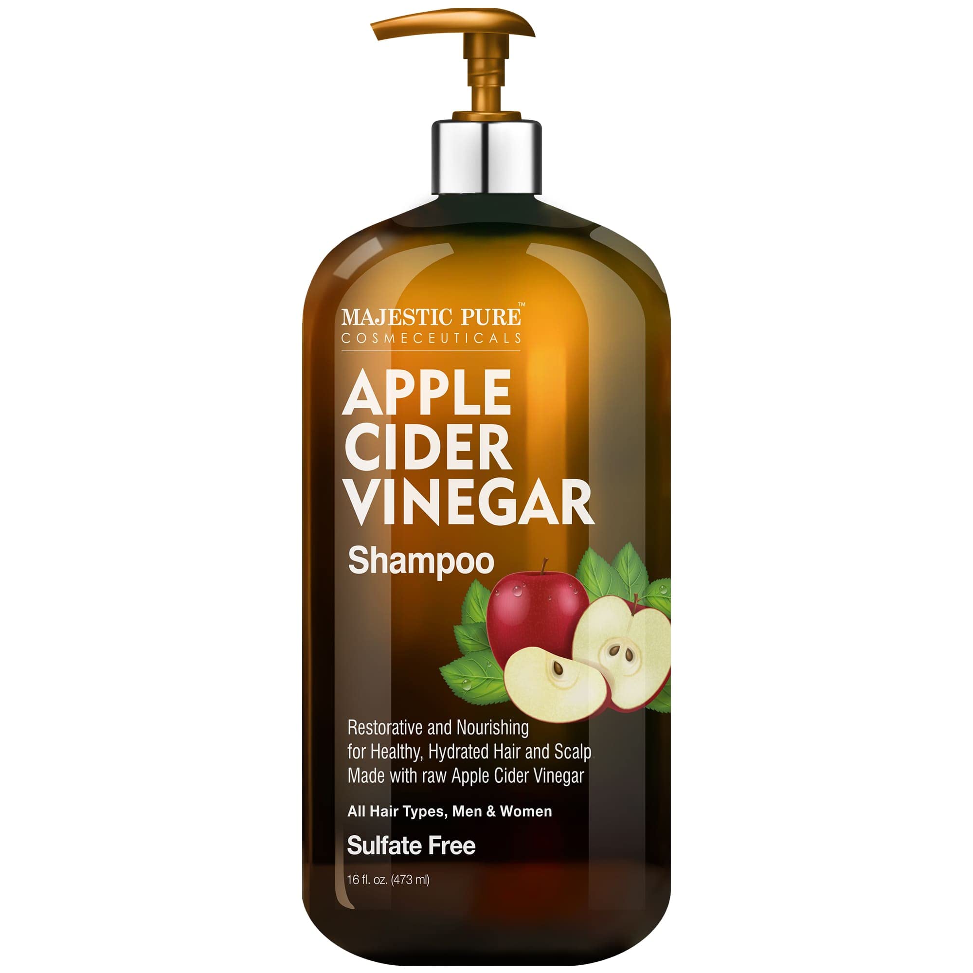Majestic Pure Champú de vinagre de manzana, botella, ayuda a recuperar el brillo natural
