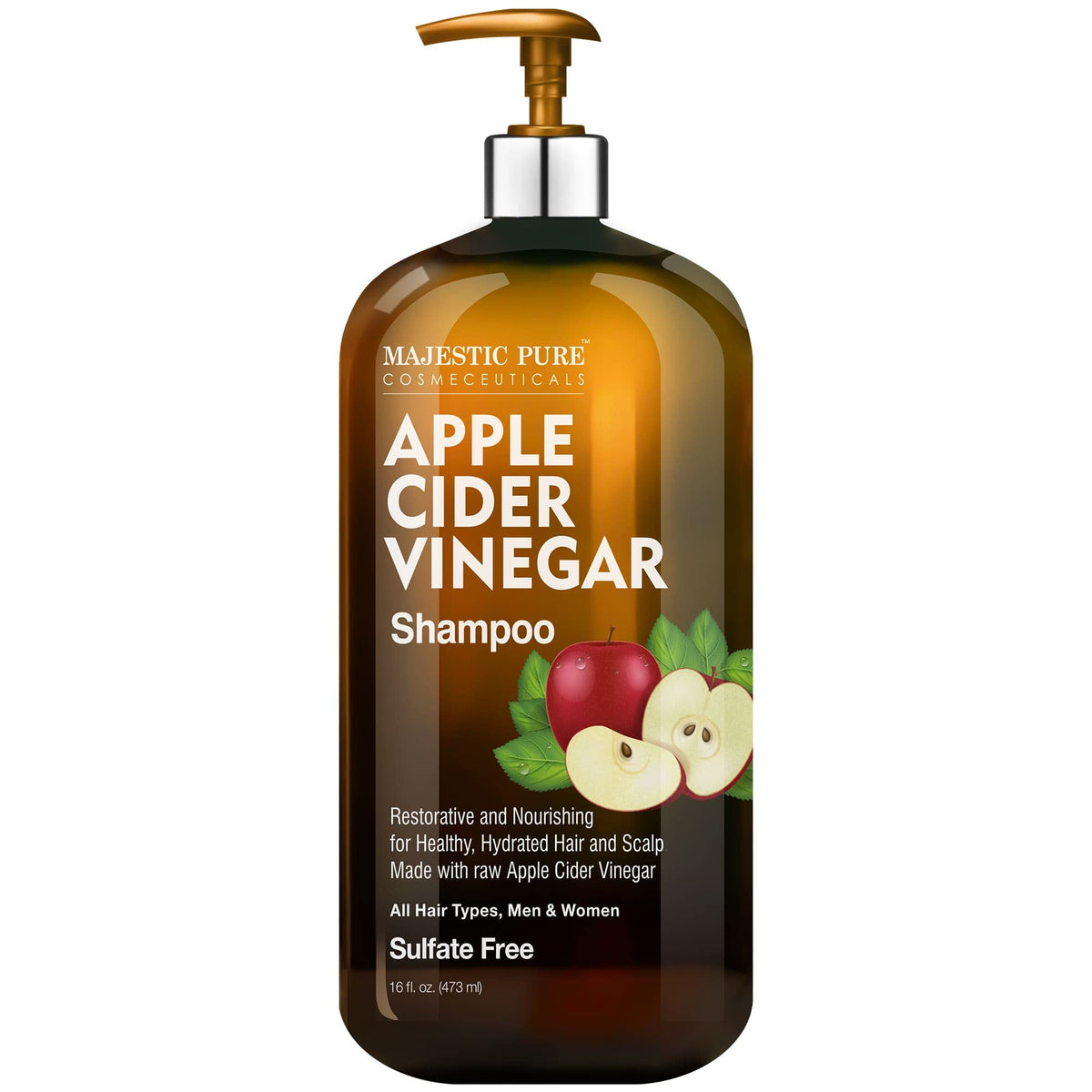 Majestic Pure Champú de vinagre de manzana, botella, ayuda a recuperar el brillo natural