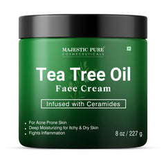 Majestic Pure Crema Facial con Aceite de Árbol de Té, aplicación diaria para piel suave.