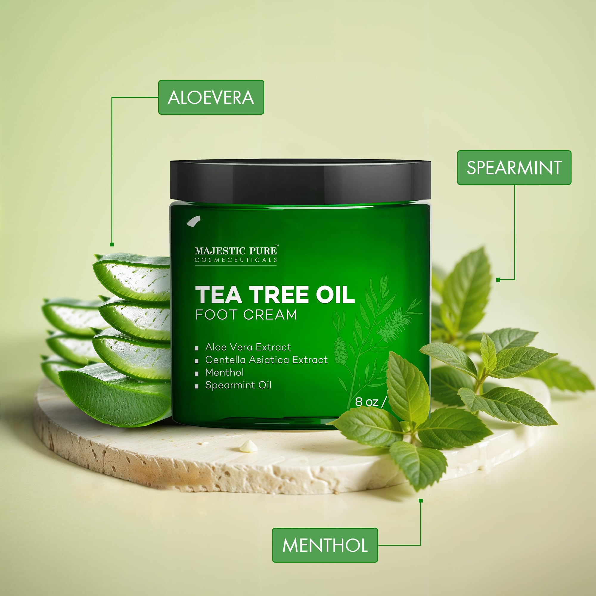 Mentol y menta aportan sensación fresca con Majestic Pure crema para pies.