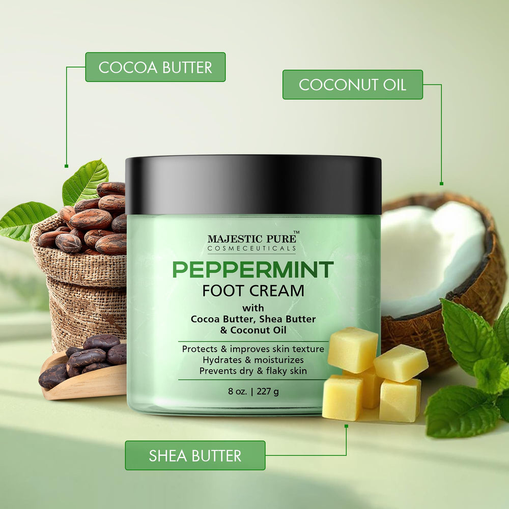 Cuidado de talones secos con crema hidratante Majestic Pure.