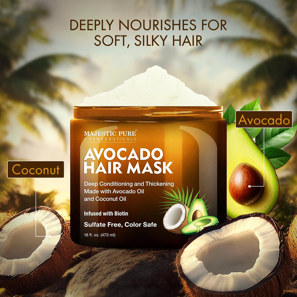 Ingredientes de Majestic Pure manteca de karité y aceites nutritivos para el cabello.