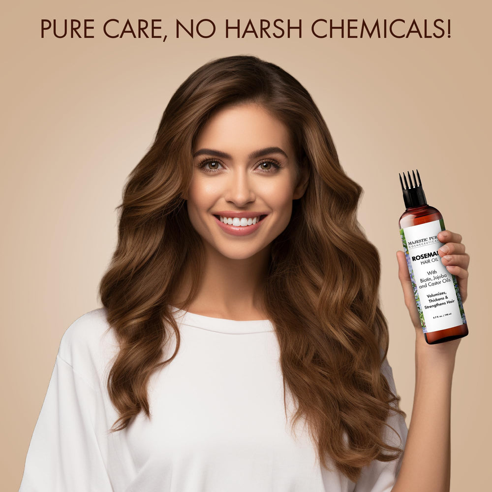 Majestic Pure Romero Aceite, ingredientes naturales, cuida el cuero cabelludo de forma suave.