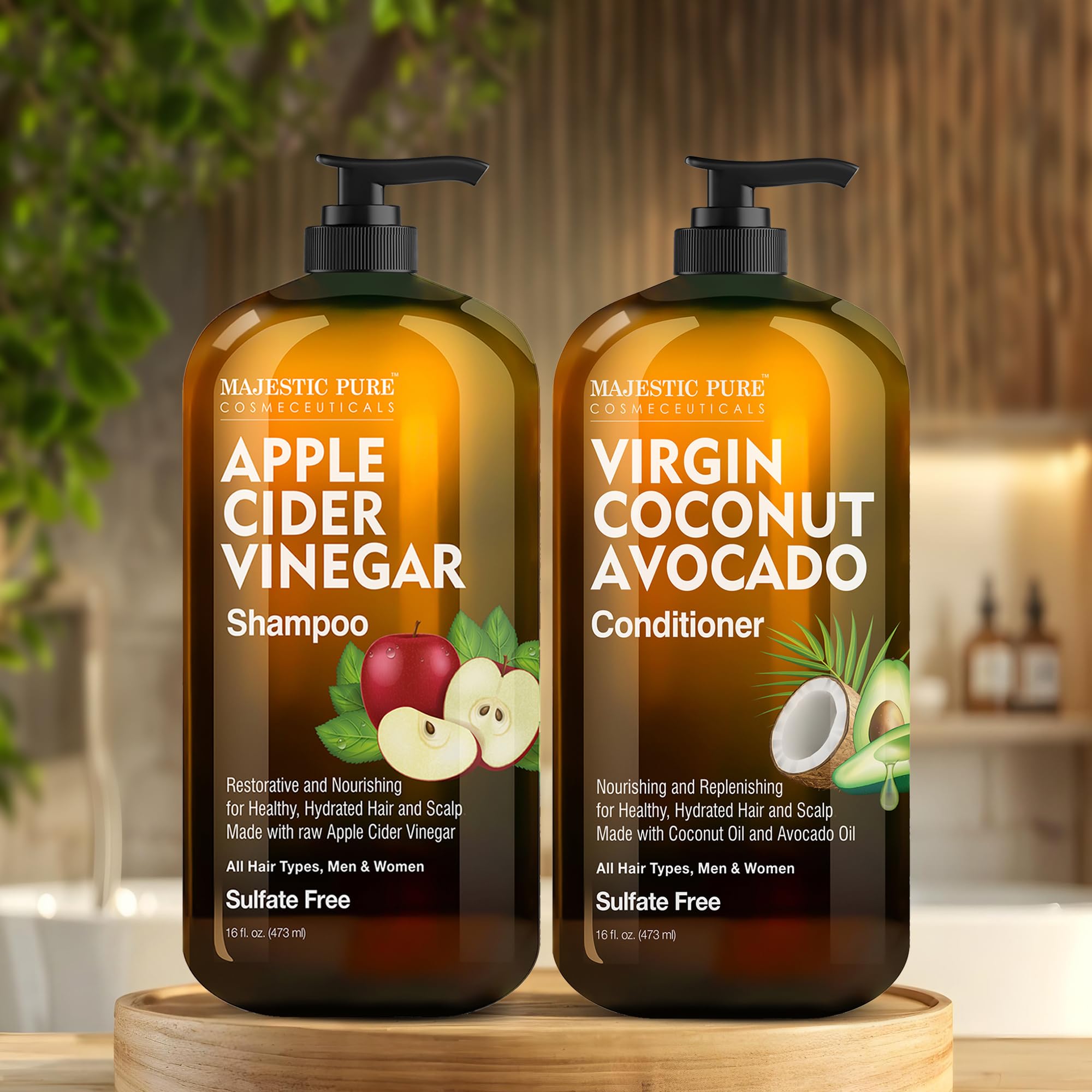Majestic Pure Shampoo and Conditioner set packaging showcases sulfate-free, color-safe hair care