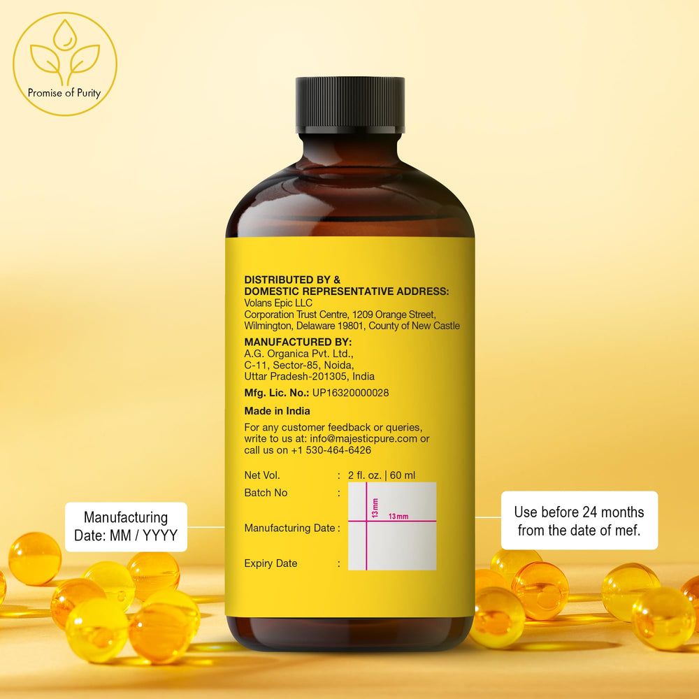 Majestic Pure Vitamin E Oil enhances bath routines with silky, moisturized skin.