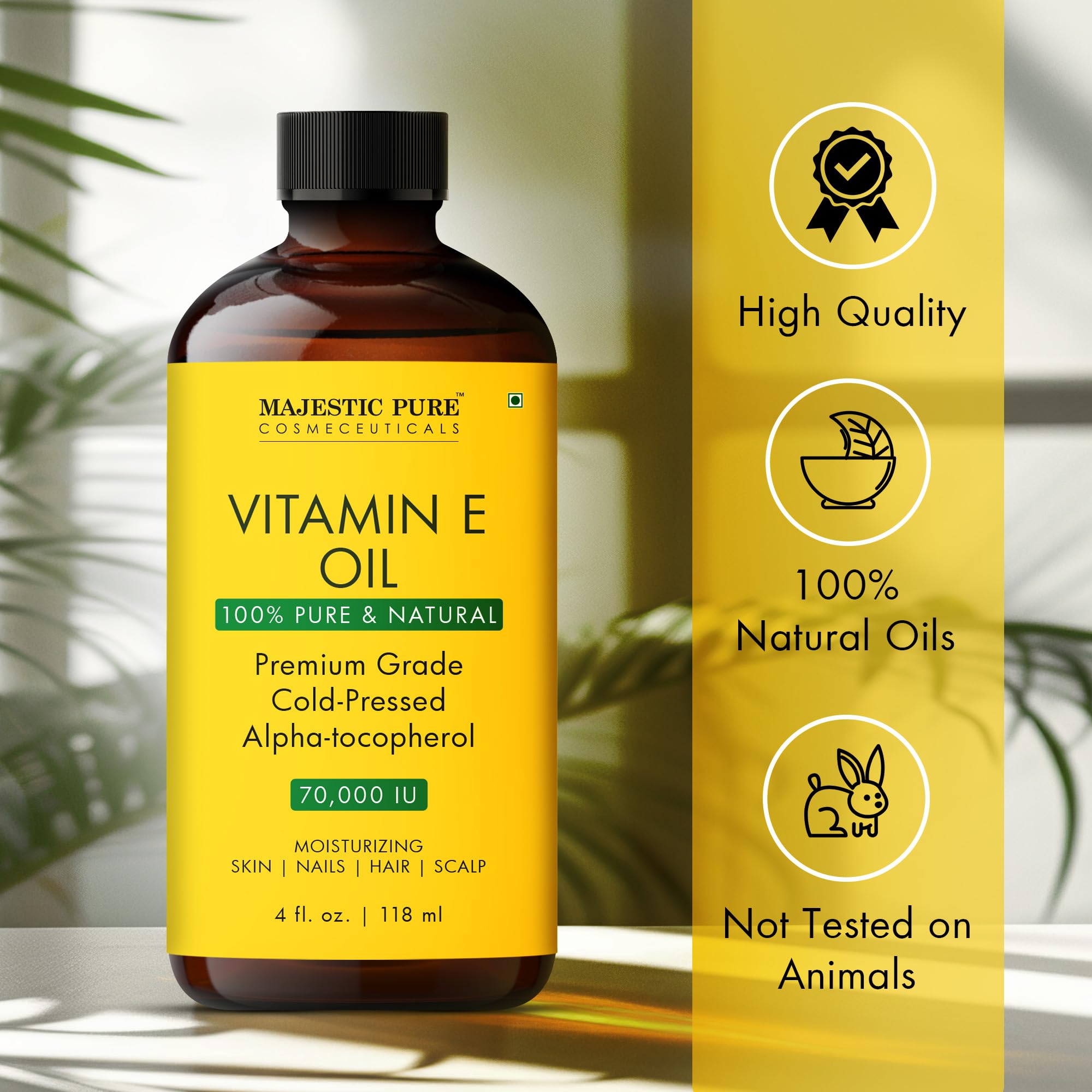 Majestic Pure Vitamina E: aplicación suave en rostro para hidratación.