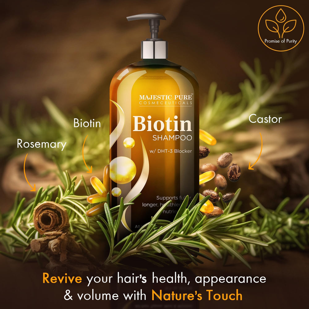 Champú Majestic Pure Biotina: mejora la textura con hidratación y suavidad.
