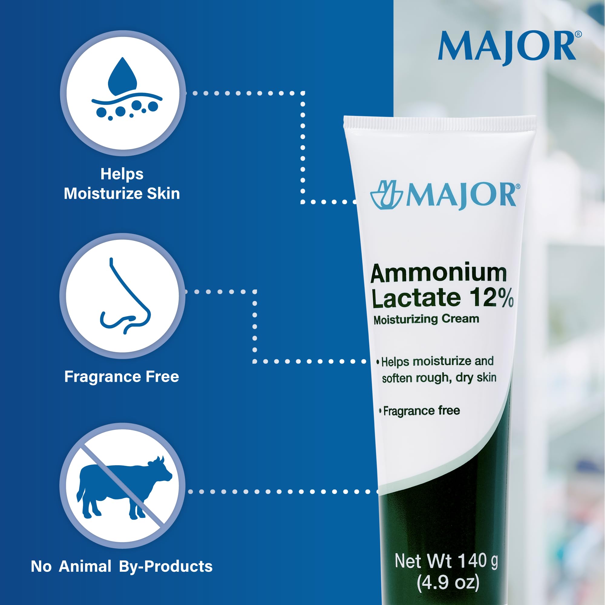 MAJOR Ammonium Lactate 12% crema, etiqueta resalta ácido láctico y pH suave