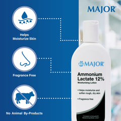 Major Ammonium Lactate 12% lotion applied to dry skin to soften rough areas