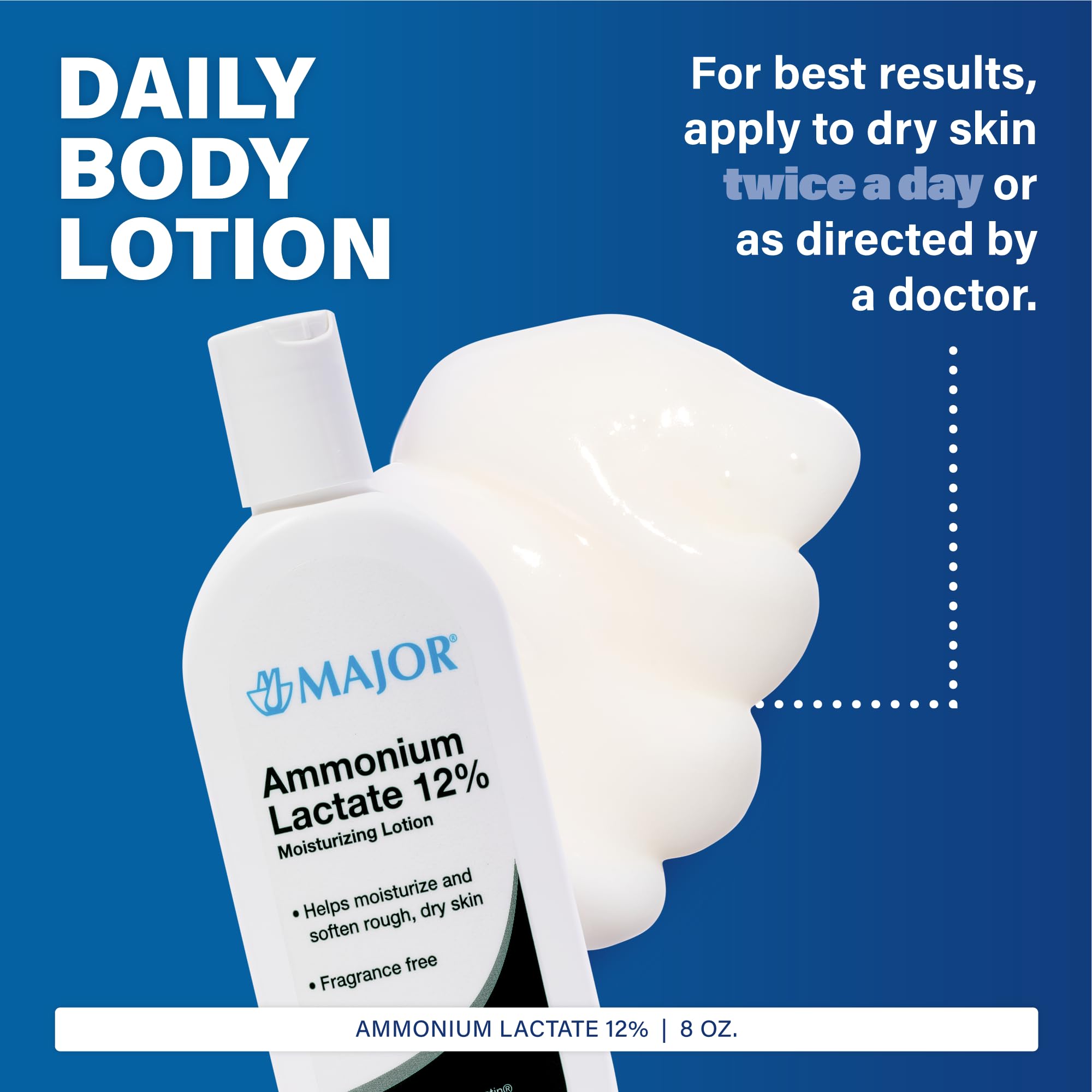 Major Ammonium Lactate 12% lotion label close-up with pH-balanced formula