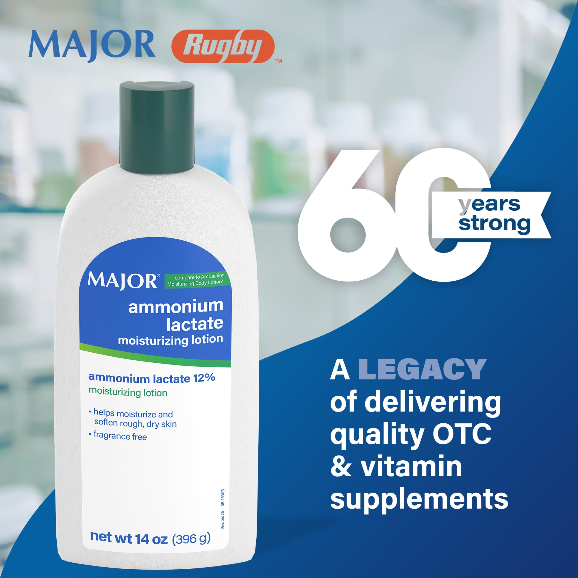 Major Ammonium Lactate 12% lotion bottle back label with directions and pH range