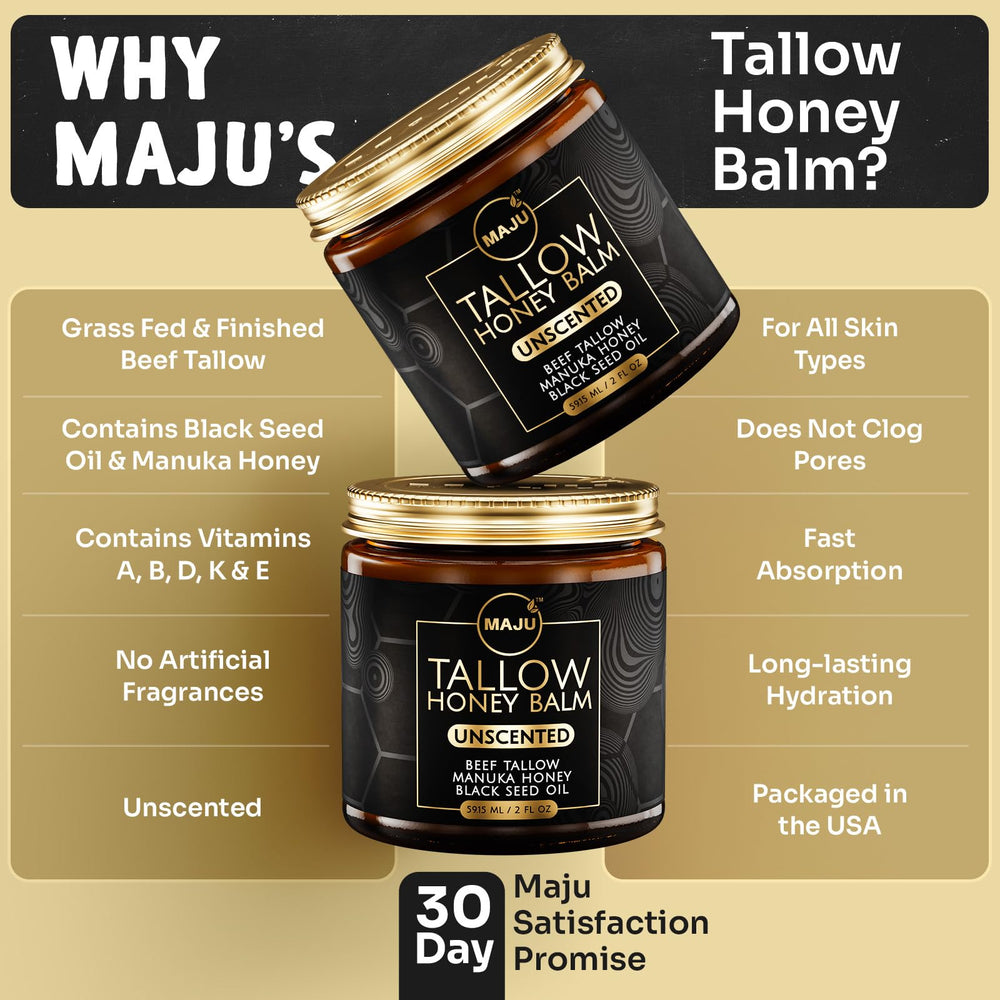 MAJU grass-fed tallow close-up with vitamin-rich texture.