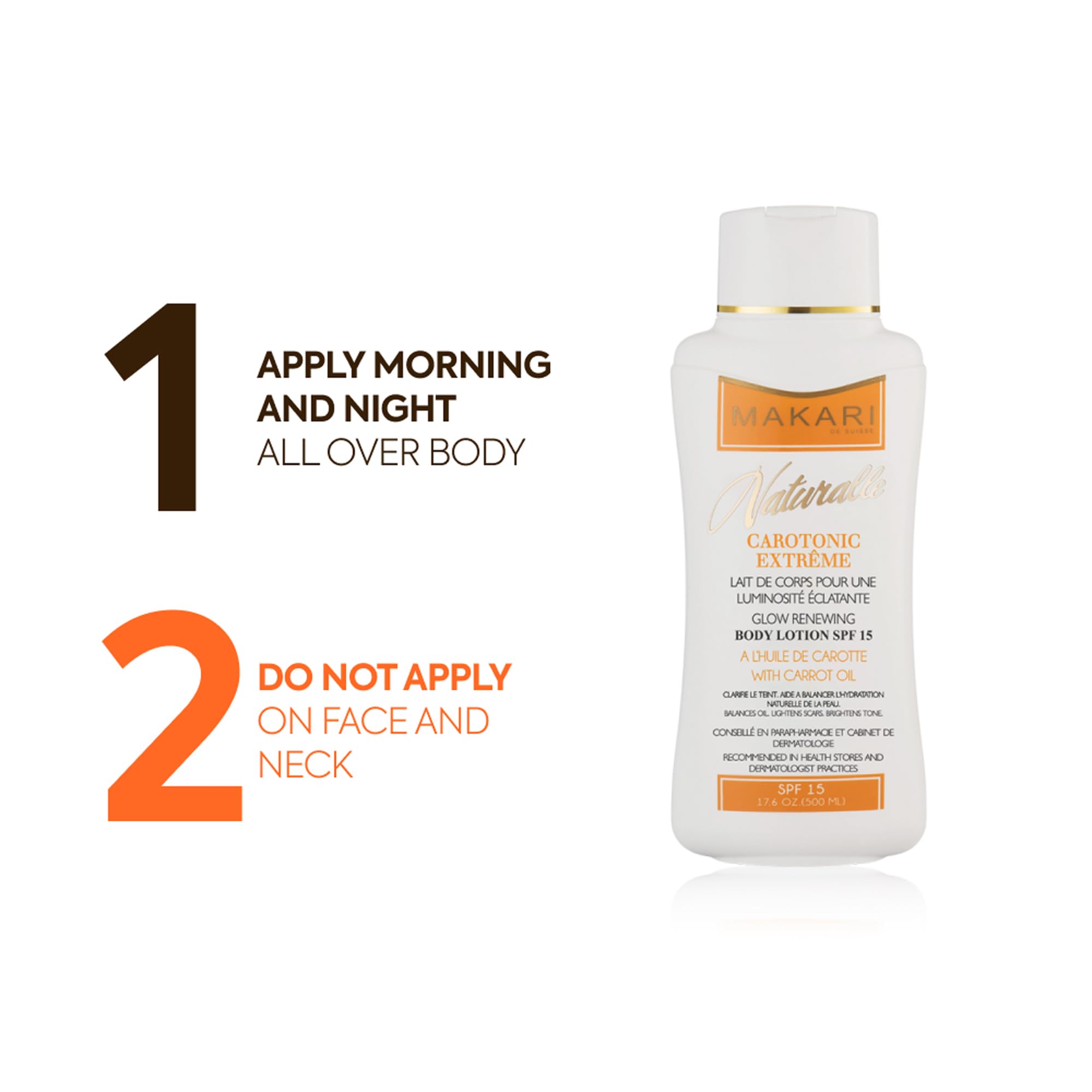 MAKARI Carotonic Extreme Body Lotion applied on arm for demonstration.