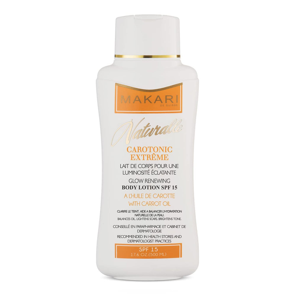 MAKARI Carotonic Extreme Body Lotion bottle for daily use and oil balance.