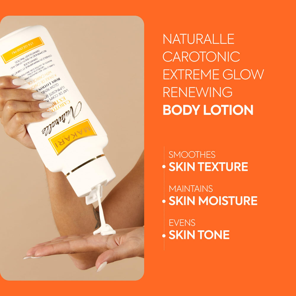 Lotion texture swatch shows light, silky hydration from MAKARI Carotonic Extreme.