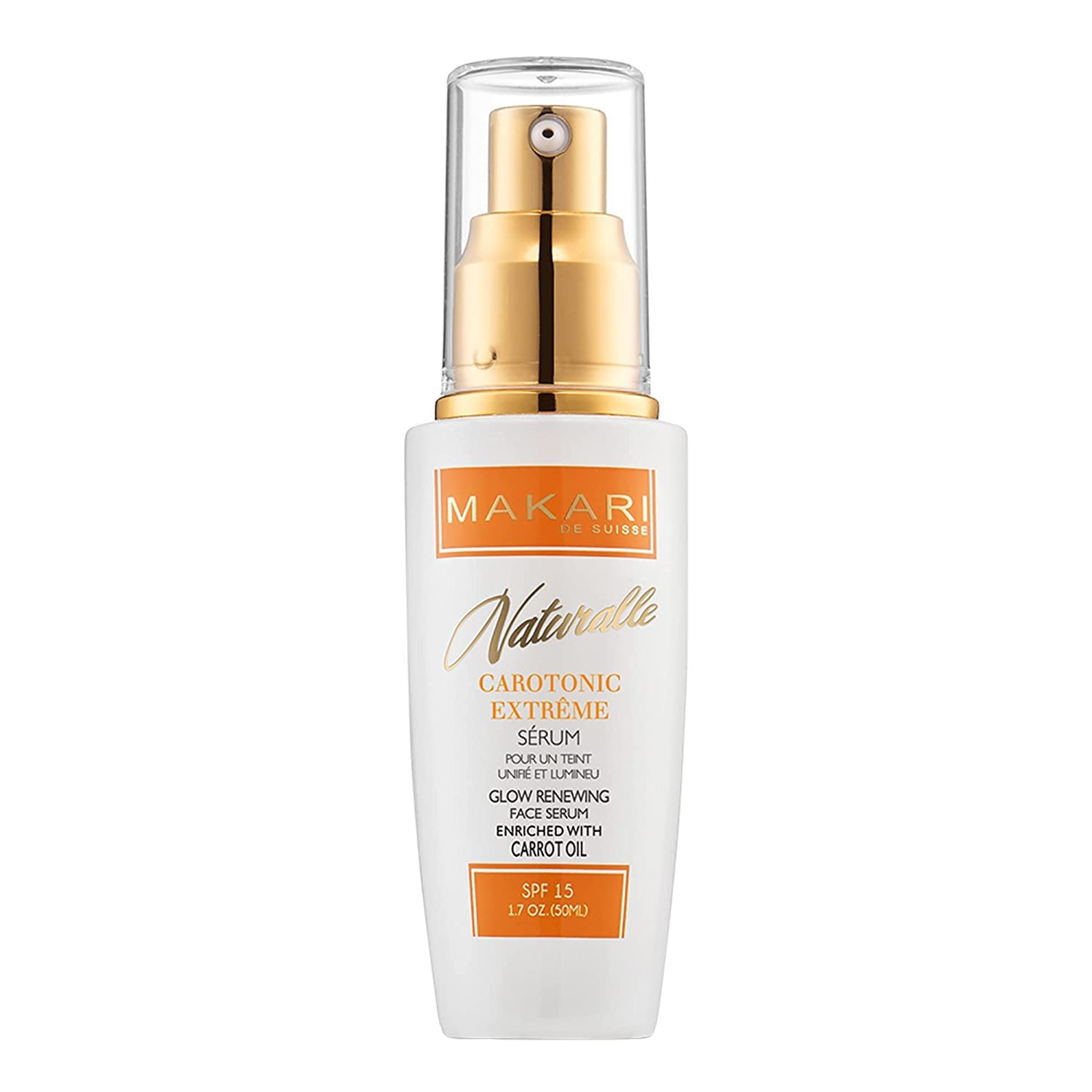 Makari Naturalle Carotonic Extreme: botella del serum, brillo suave para la piel.
