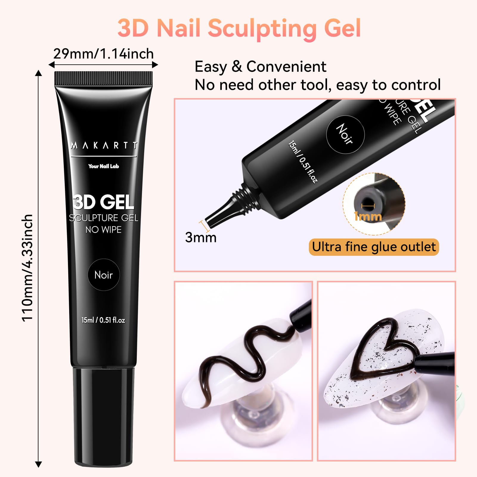 Makartt 3D Gel para dibujar lineas y formas en uñas.