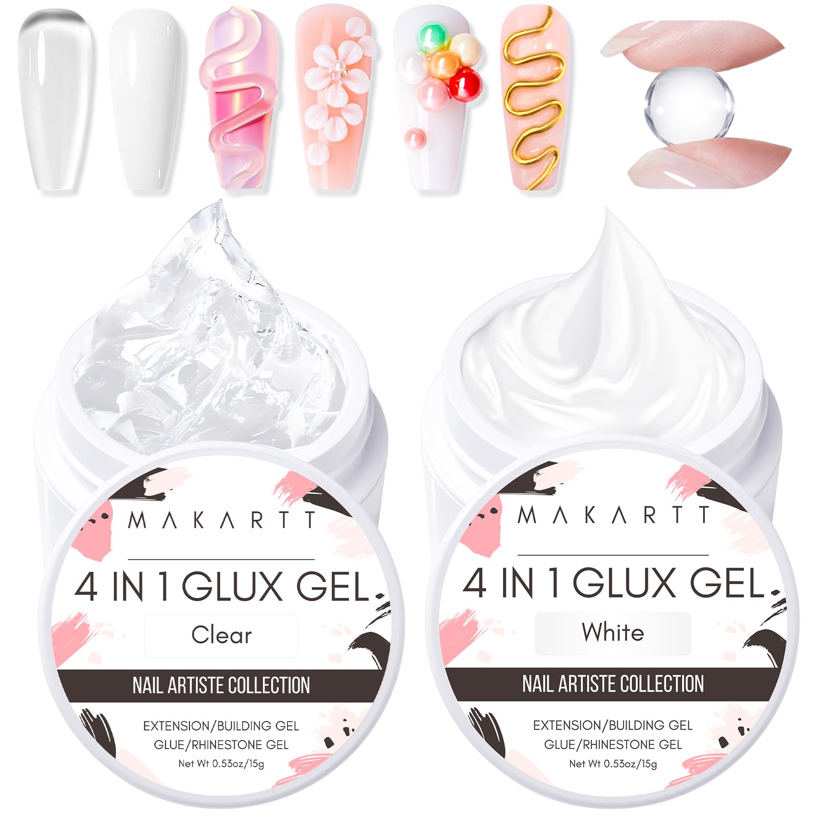 Makartt 3D gel nail art kit, gel claro, ideal para arte 3D en casa.