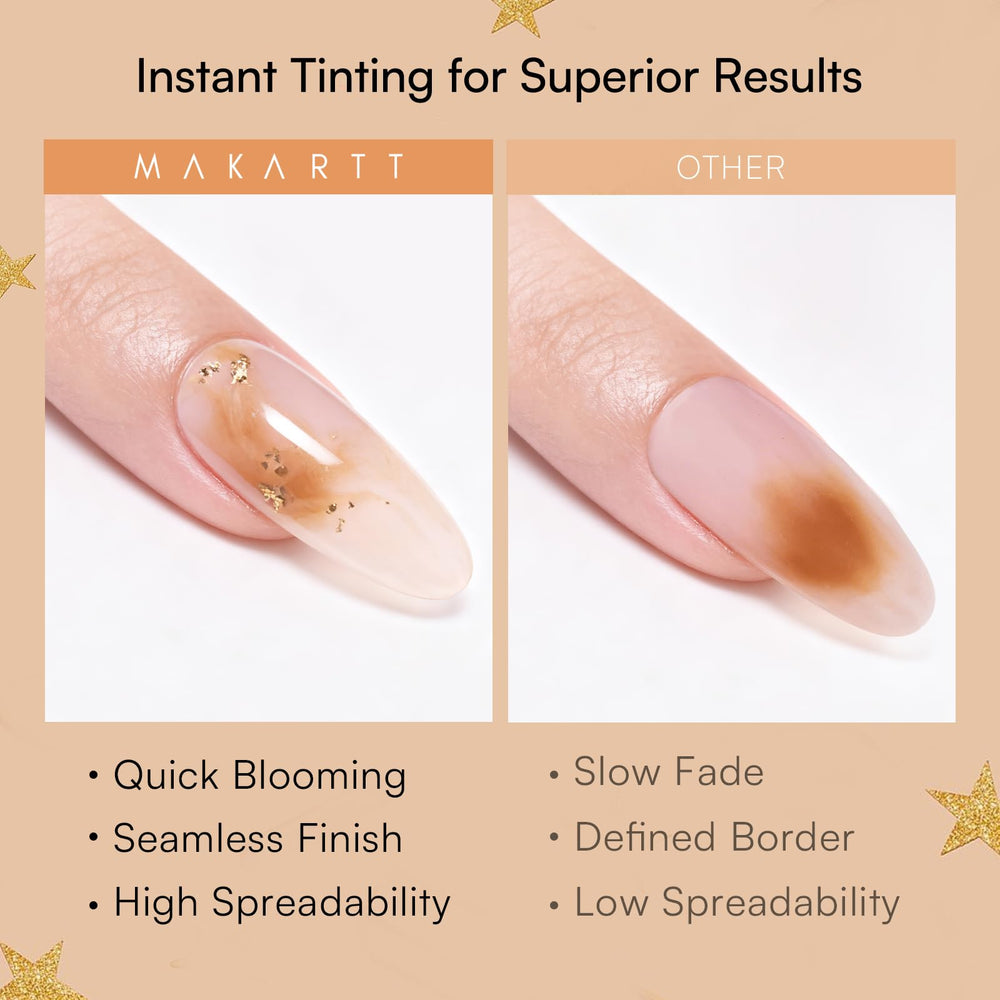 Makartt Blooming Gel watercolor effect creates soft gradients and flowing color on nails.
