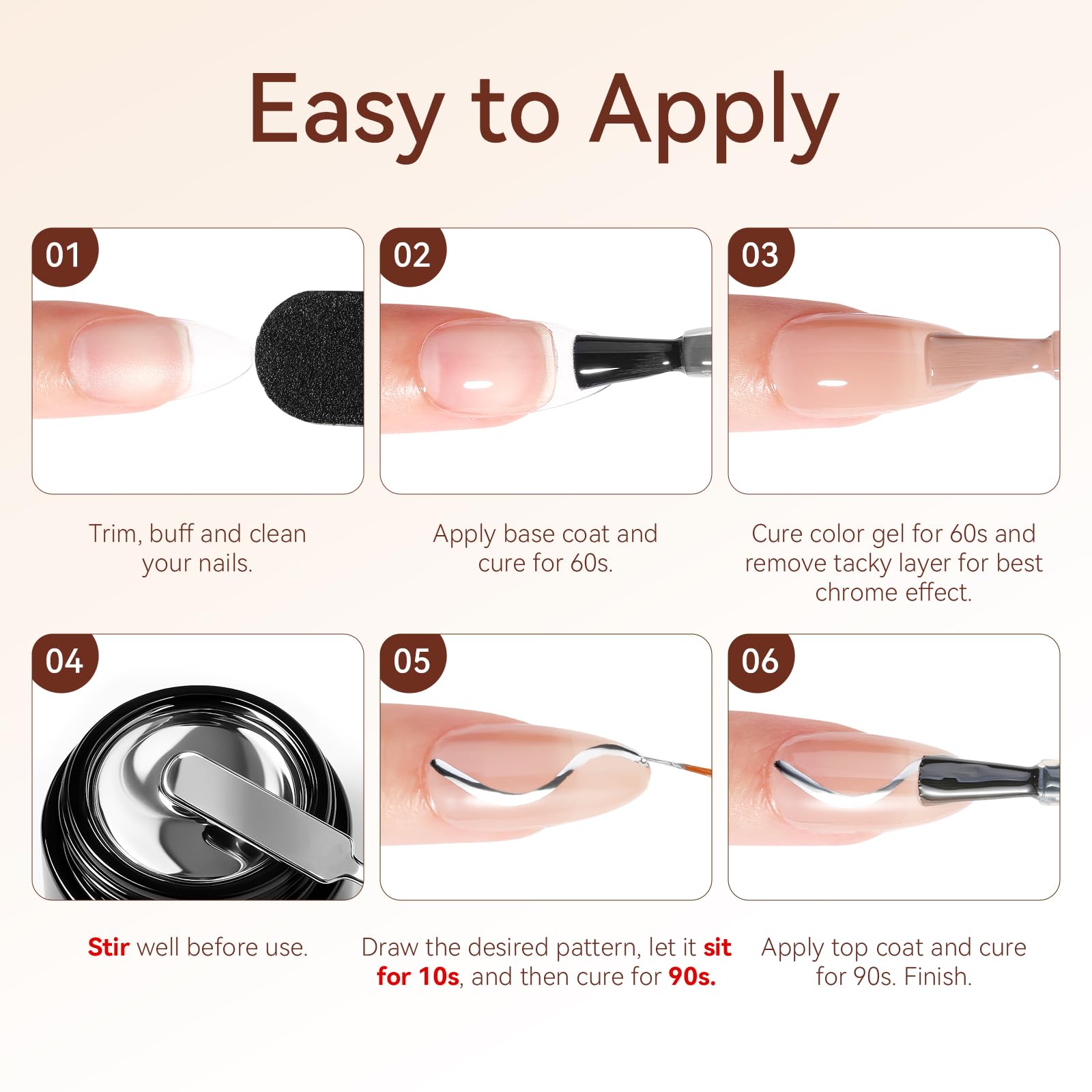 Makartt chrome gel top coat delivers high-gloss, long-lasting results.