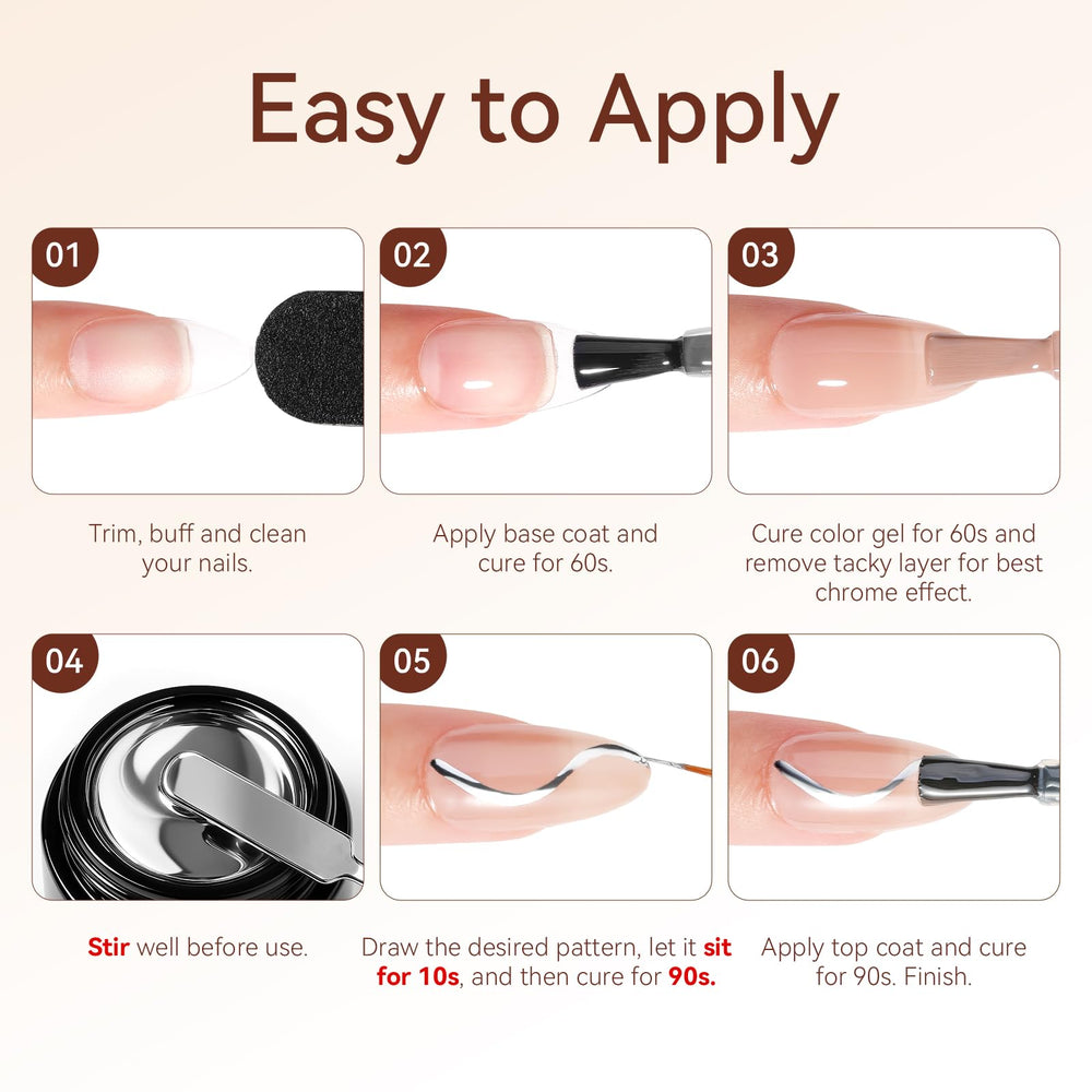 Makartt chrome gel top coat delivers high-gloss, long-lasting results.