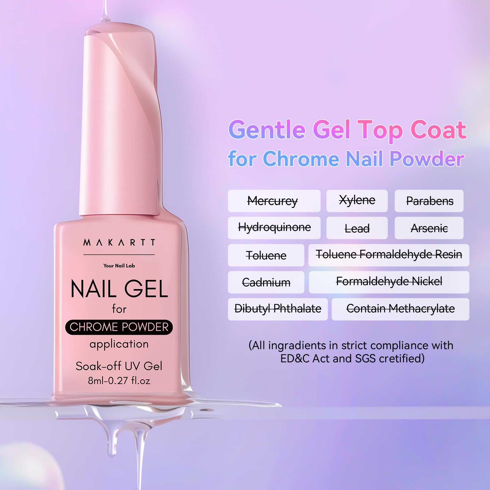 Makartt Chrome powder-compatible system delivers seamless shimmer.