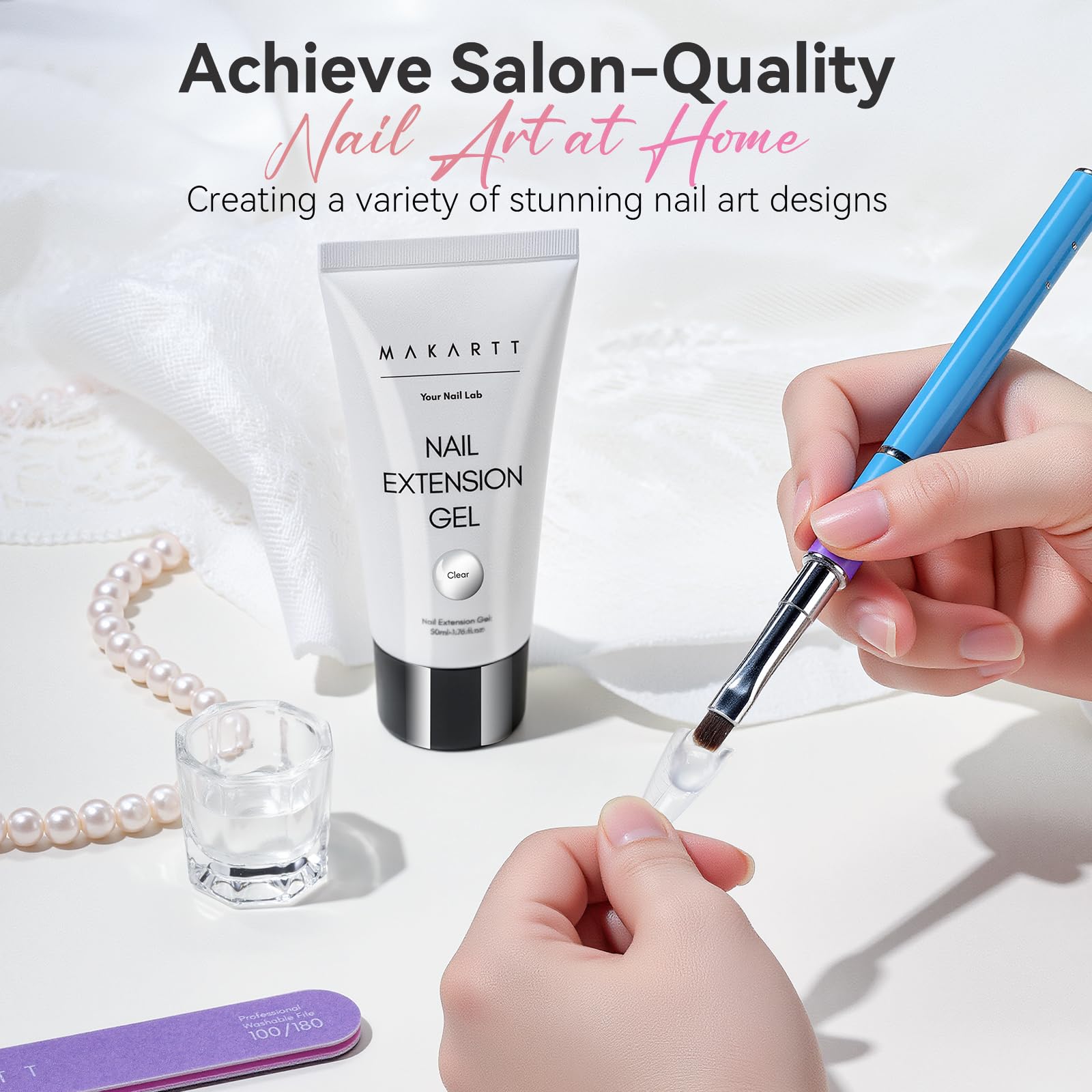 Makartt clear gel on natural nails for strong, transparent extensions