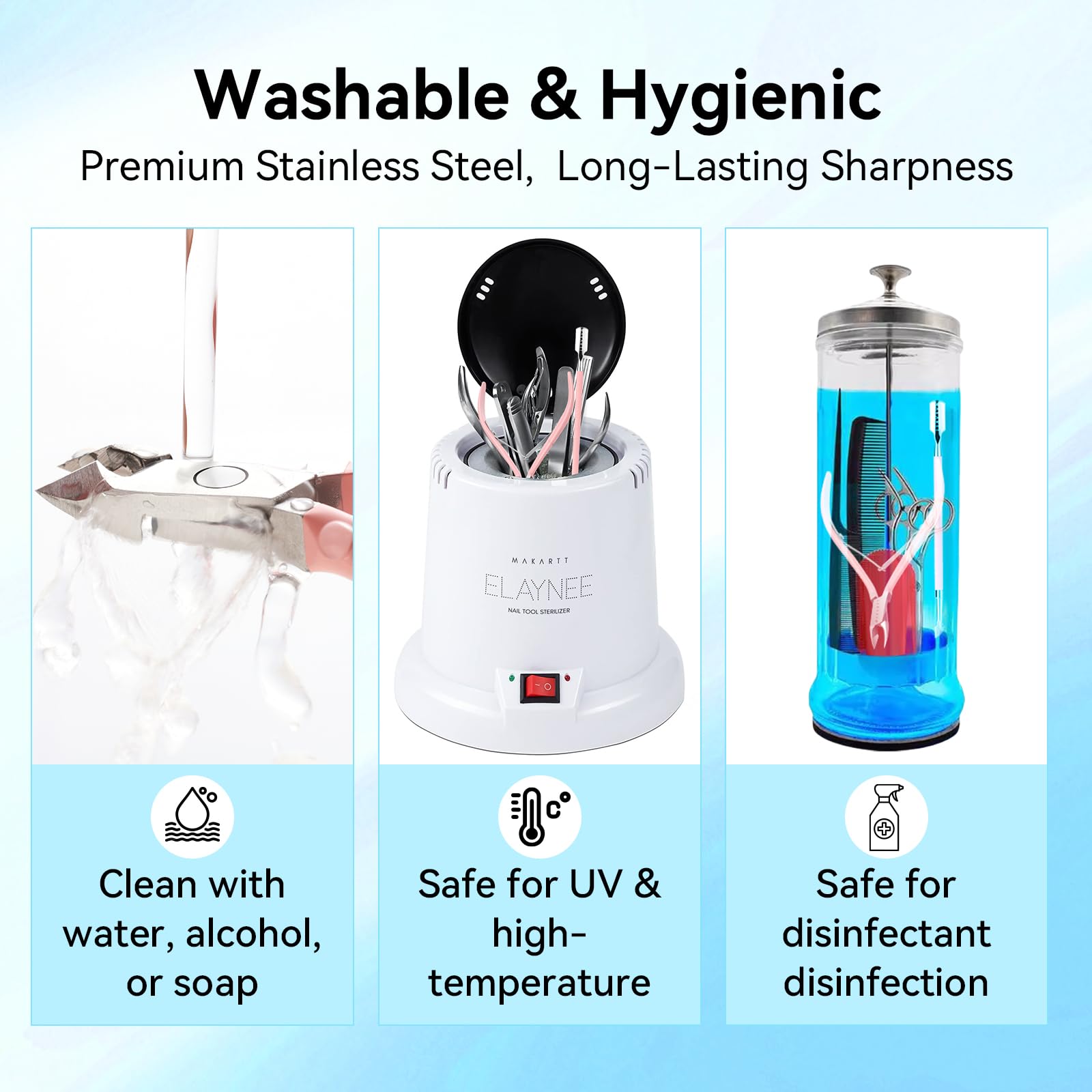 Makartt Stainless steel kit resists rust and cleans easily.