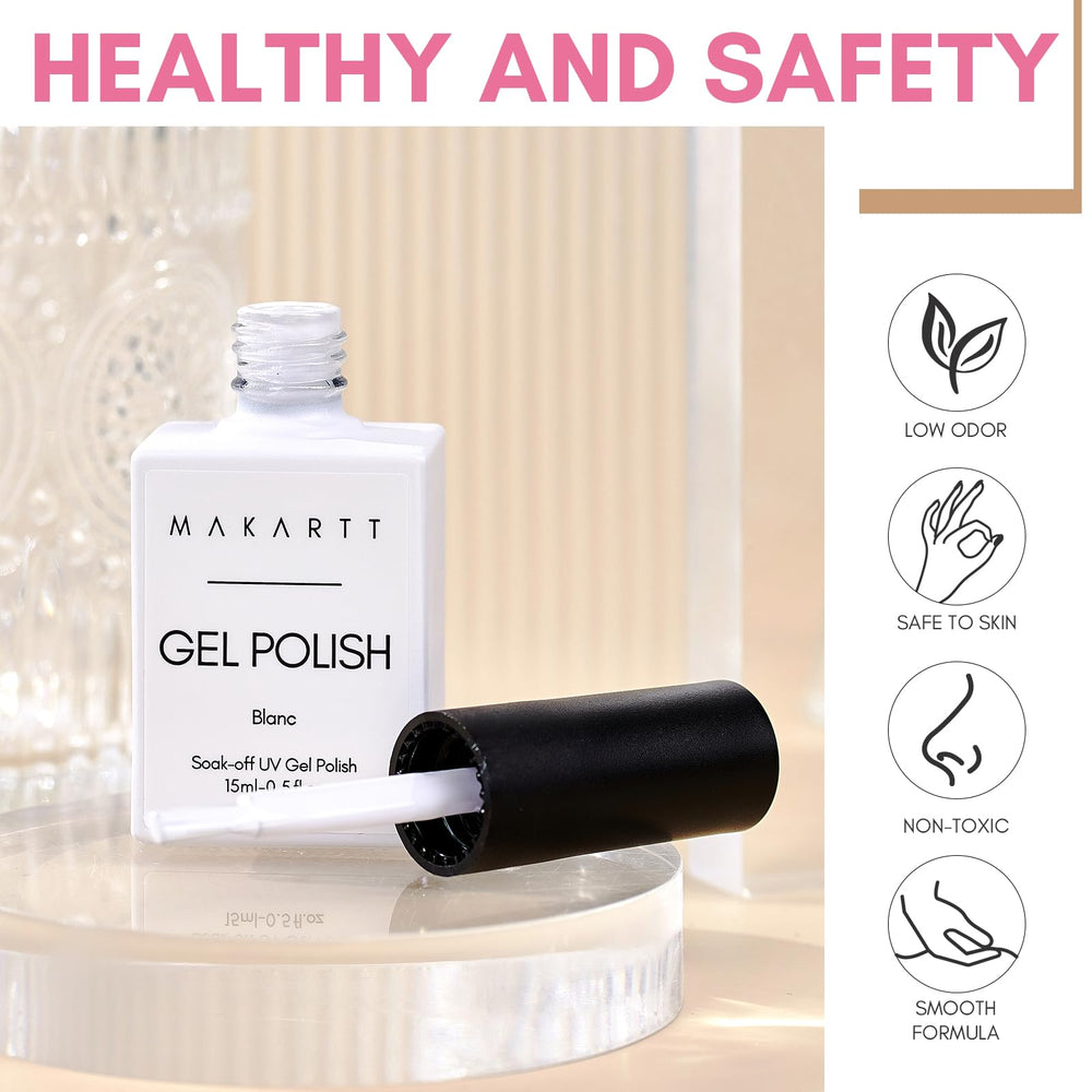 Makartt gel blanco fórmula suave para cobertura pareja y sin esfuerzo.